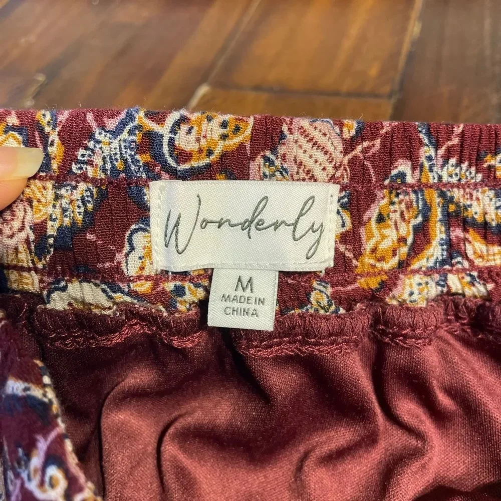 Wonderly Burgundy Floral Tiered Midi Skirt Size M Boho Fall